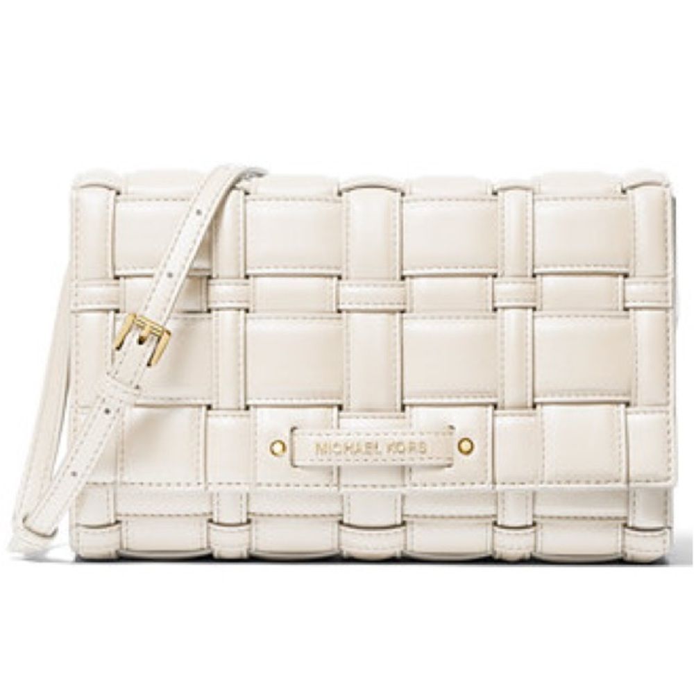 Michael Kors Ivy Woven Clutch Crossbody Ivory